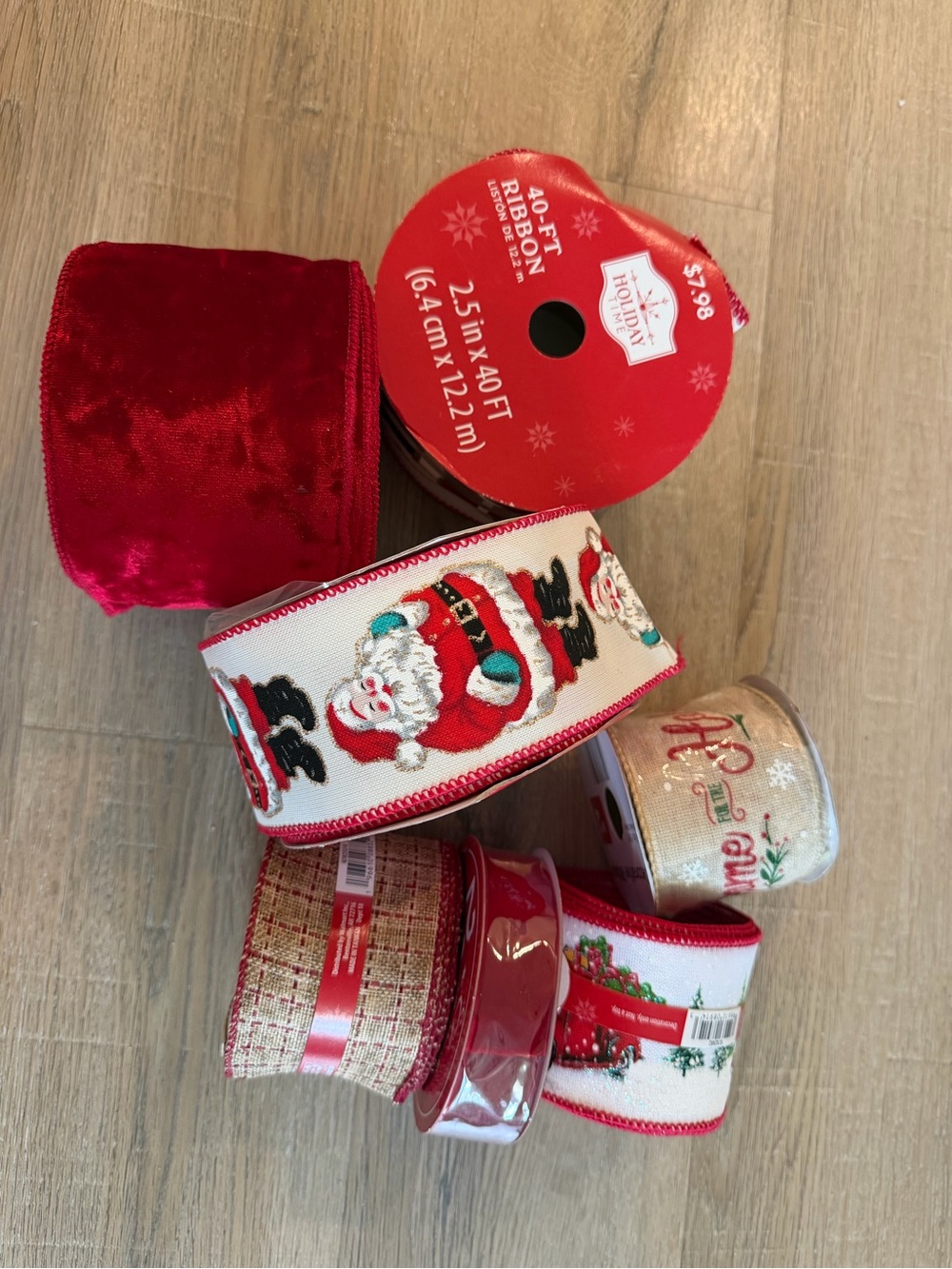 Christmas Wired Ribbon Lot Santa Nutcracker Velvet Holiday Craft Decor Assorted